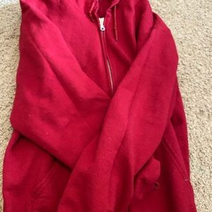 red zip up hoodie
